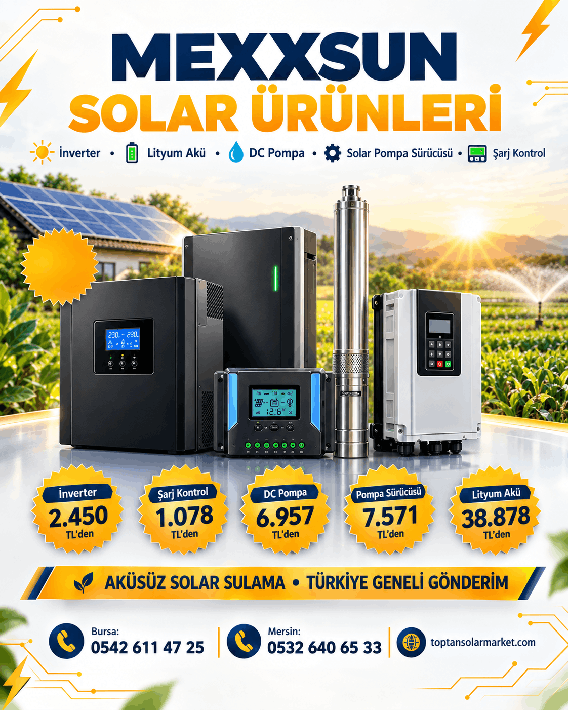 Mexxsun Fiyatları 2026 | İnverter, Lityum Akü, DC Pompa, Sürücü, MPPT