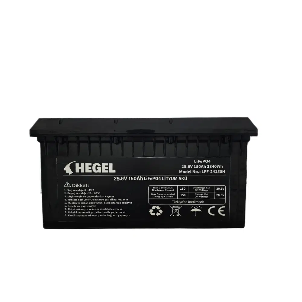 HEGEL LİFEPO4 LİTYUM AKÜ 25.6V 150AH 3840Wh BLUETOOTH'LU